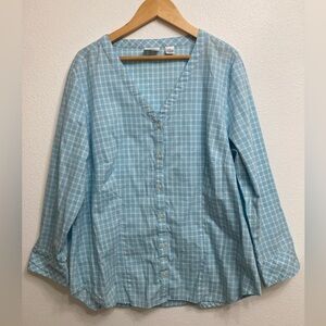 3/$15 Riders by Lee Women’s Button Up Top, Blouse, Blue Gingham Large Summer